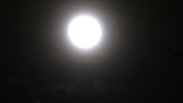 Luna llena brillante en la noche parcialmente nublada . — Vídeo de stock
