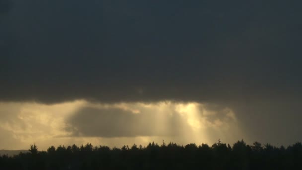 Солнце в облаках над лесом — стоковое видео