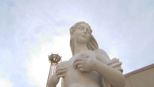 Statue d'une femme nue sur un fond de ciel bleu — Video