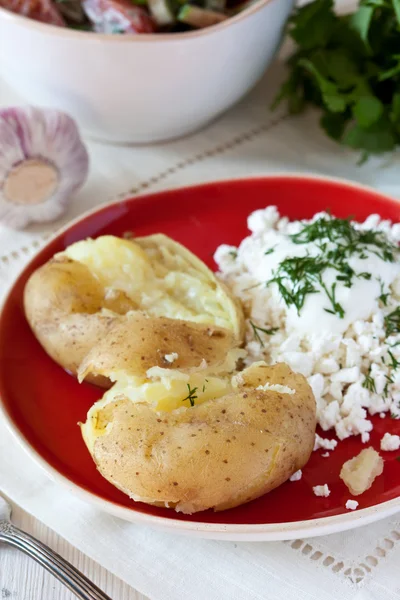 Young potatoes and cottage cheese — Stock Photo, Image