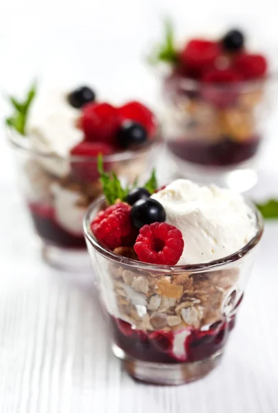 Morning dessert with berries and cream cheese — Stock Photo, Image