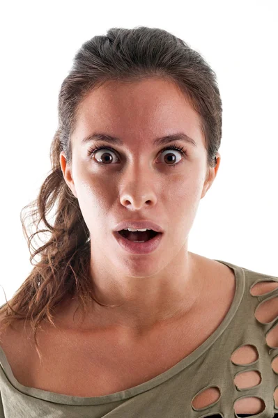 kadın portre beyaz arka planı kapat. sürpriz ifade