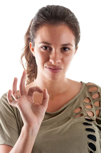 Mulher com sinal ok . — Fotografia de Stock