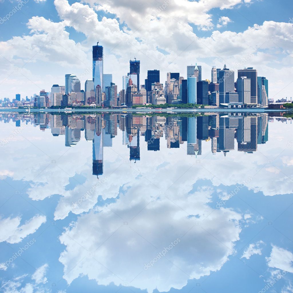 Panoramic image of lower Manhattan skyline from Staten Island Fe