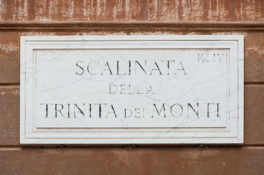 Street plate of famous Scalinata della Trinità dei Monti. Rome.