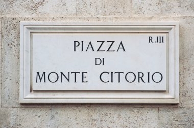 Street plate of famous Piazza di Monte Citorio. Rome. Italy. clipart