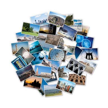 Round stack of travel images from the world. clipart