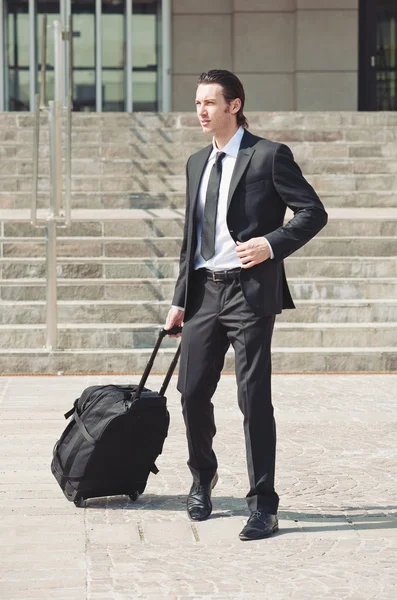 Young businessman with suitcase — Stock Photo, Image