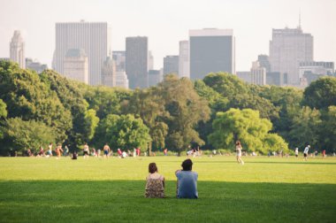 enjoying relaxing outdoors in Central Park in New York. clipart