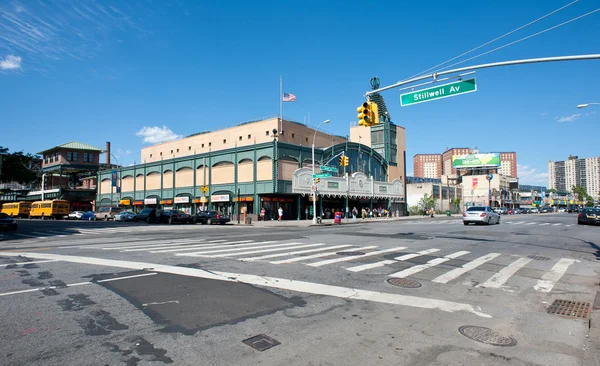 Stillwell Avenue subway station in Coney Island, New York. The t — Stock Photo, Image