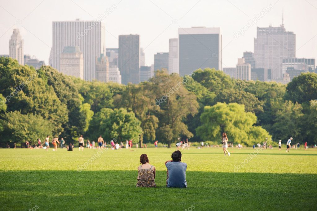 enjoying relaxing outdoors in Central Park in New York.