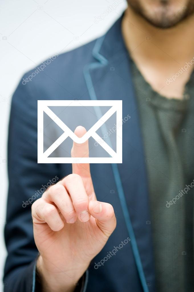 Man hand pressing mail symbol