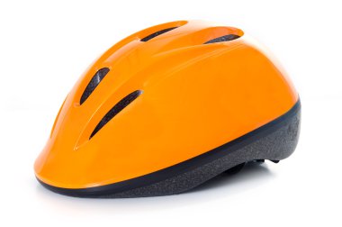 Orange bike helmet isolated on white background. Lateral view clipart