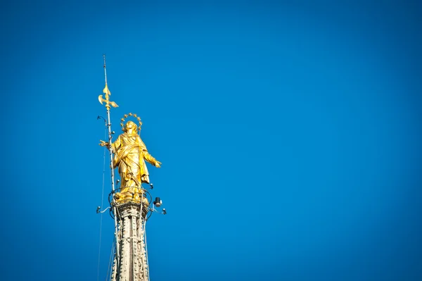 Gyllene madonnina på taket av duomo-katedralen. Milano, Italien — Stockfoto