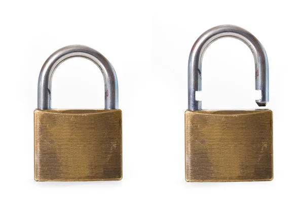 Open and close padlock isolated on white background — Stock Photo, Image