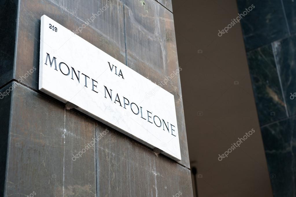 Via Monte Napoleone sign, famous street for fashion and luxury