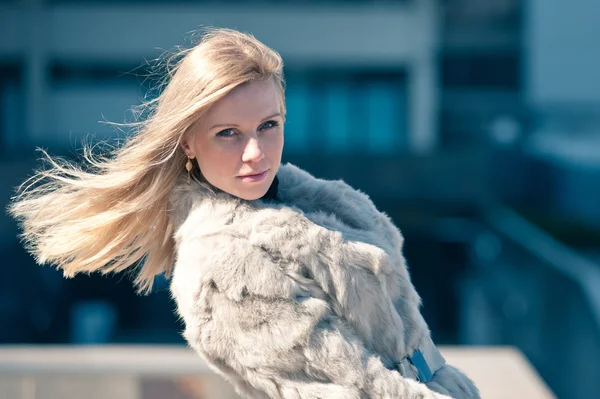 Young attractive businesswoman with fur — Stock Photo, Image