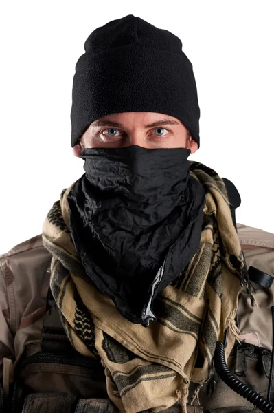 Porträtt av soldat. närbild på ögon — Stockfoto