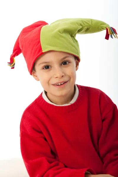 Enfant avec masque de ménestrel isolé sur fond blanc — Photo