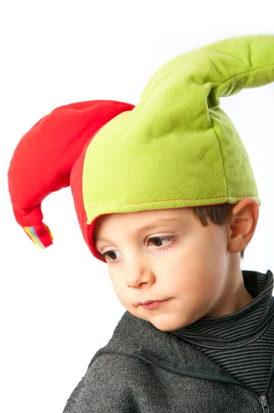 Niño con máscara de juglar aislado sobre fondo blanco — Foto de Stock