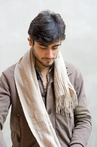 Portrait of casual man wearing scarf — Stock Photo, Image