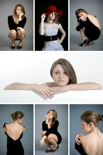 Collage di bella bionda caucasica ragazza ritratto — Foto Stock