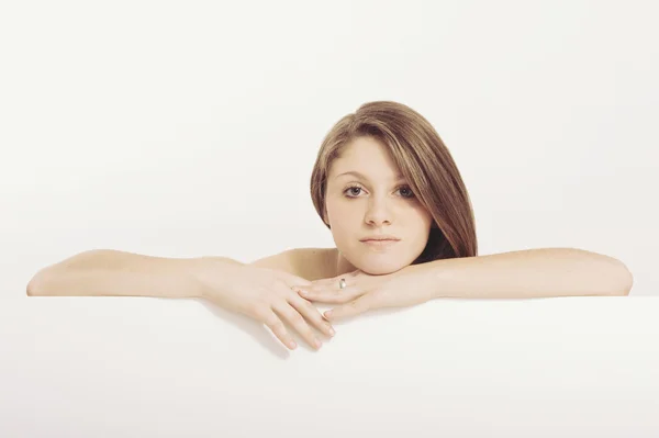 Studio shot of beautiful blonde caucasian girl — Stock Photo, Image