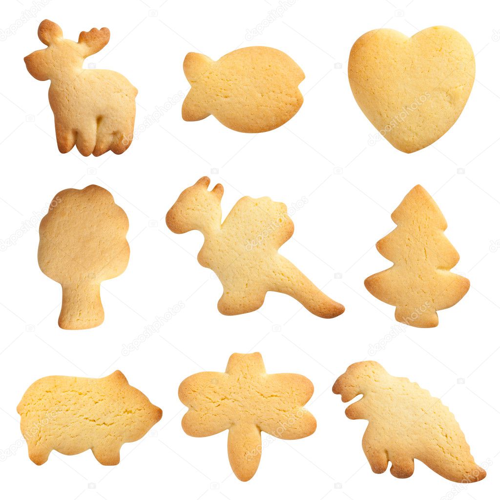 Homemade Biscuit collection isolated on white background. Different symbols