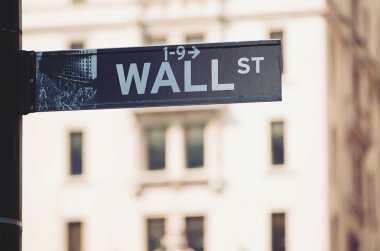 Wall Street sign in downtown Manhattan, New York City clipart