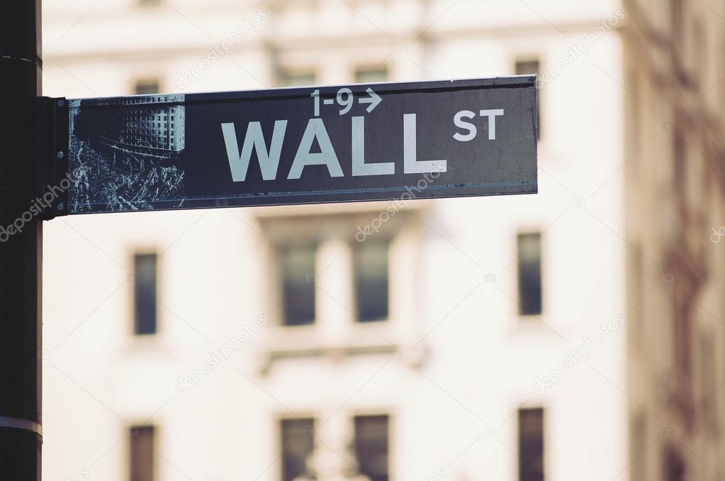 Wall Street sign in downtown Manhattan, New York City