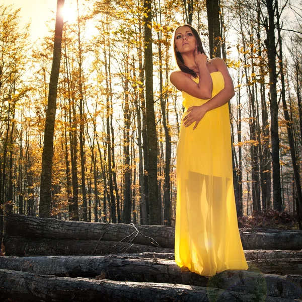 Mooie jonge vrouw buiten in het bos portret — Stockfoto