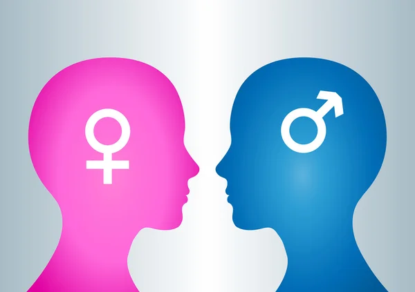 Two human heads. "Opposition" and "gender" concept — Stock Vector