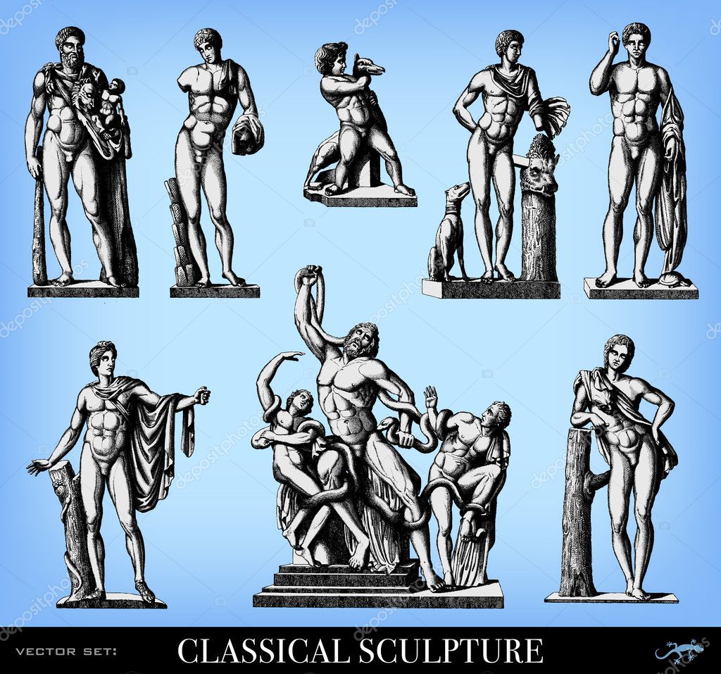 Engraving classical sculpture set — Stock Vector © pio3 18707271