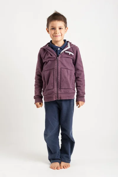Six year kid, against white background. Full body portrait — Stock Photo, Image