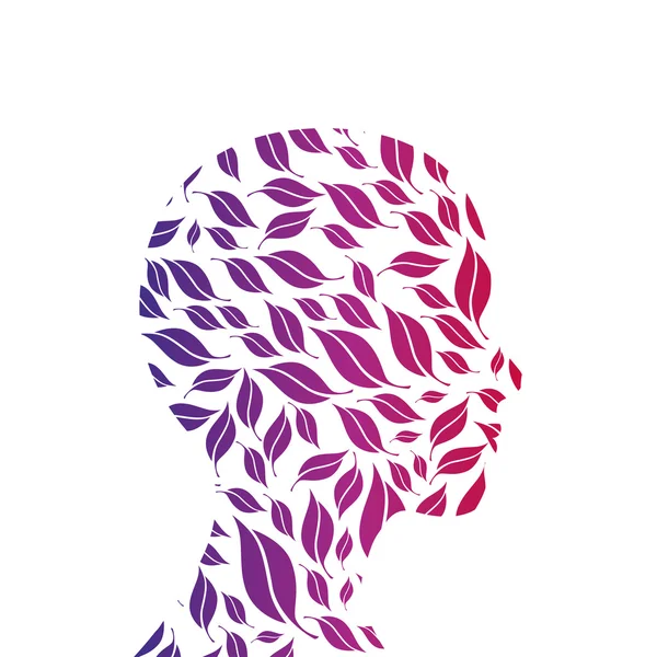 Human head silhouette with foliage — Stock Vector