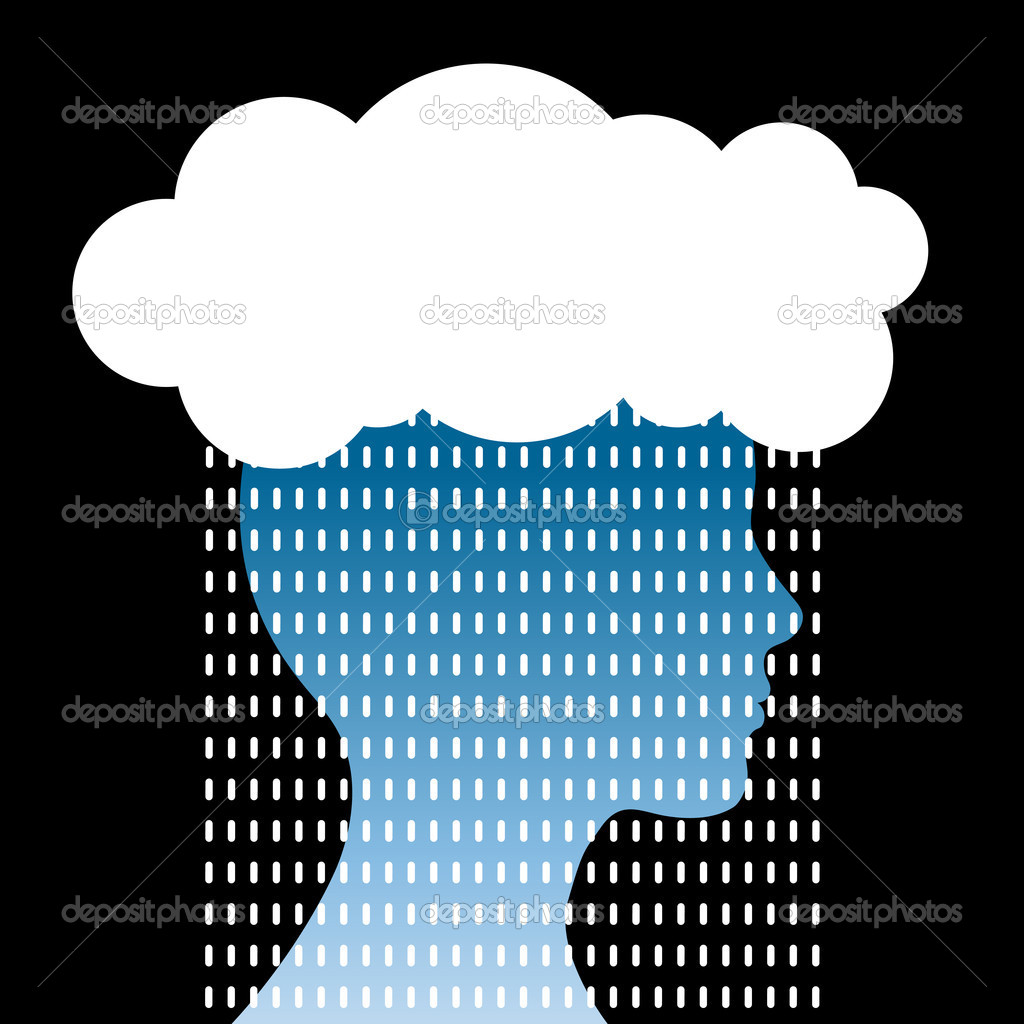 Human head with cloud and rain. Concern concept