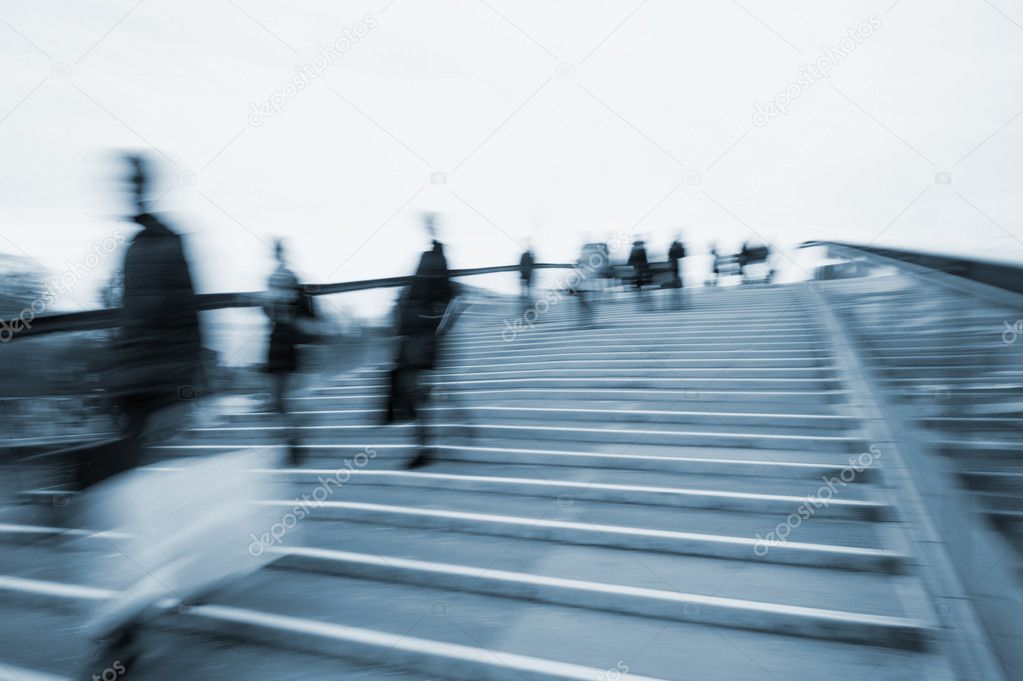 Motion blur and blue tint of crossing bridge.