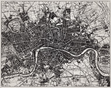 Historical map of London, England. clipart