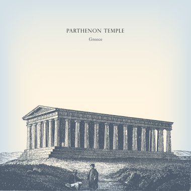 Engraving vintage Parthenon temple.