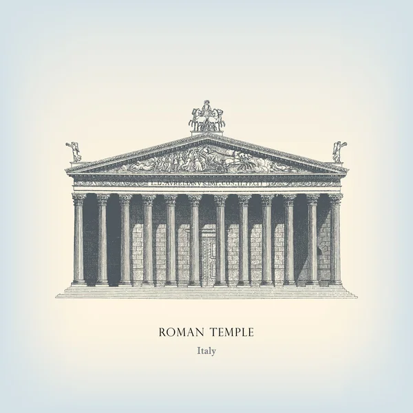 Гравировка старинного римского храма . — стоковый вектор