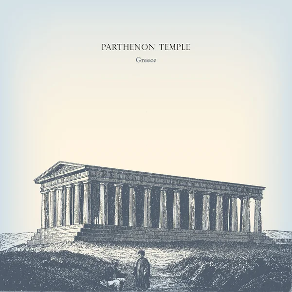 Gravure vintage parthenon tempel. — Stockvector