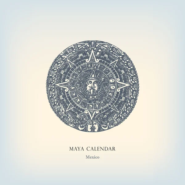 Engraving vintage Maya calendar illustration. — Stock Vector
