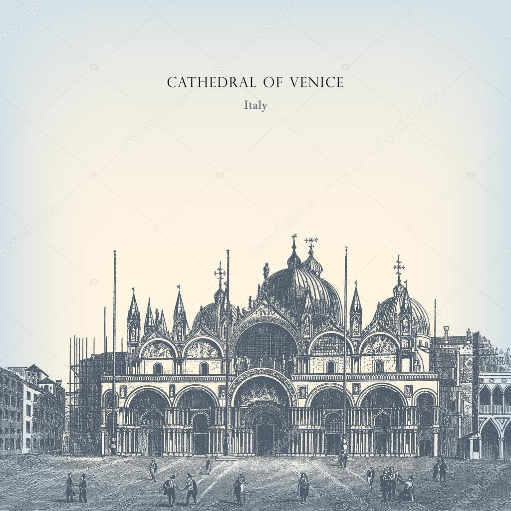 Engraving vintage Cathedral of Venice.