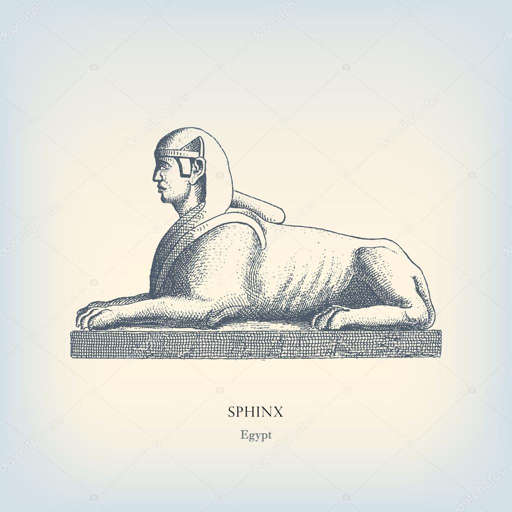 Engraving vintage sphinx from Egypt.