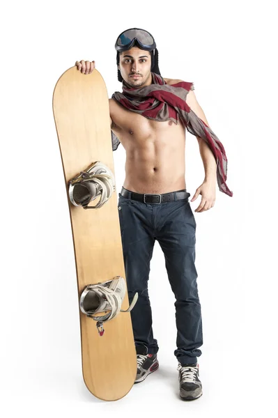 Imagem de glamour de snowboarder isolado sobre fundo branco. Corpo inteiro . — Fotografia de Stock