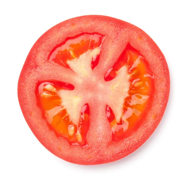 Tomatskiva Isolerad Över Vit Bakgrund Ovanifrån Platt Ligg — Stockfoto