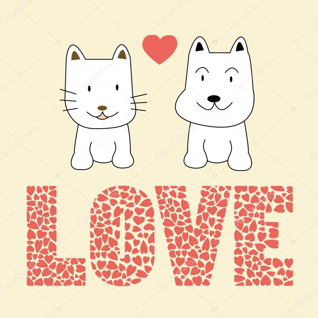 Cat and dog in love.