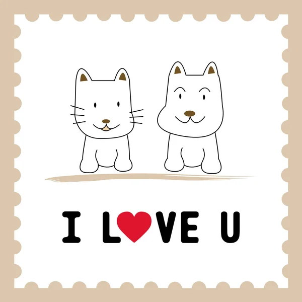 Perro y gato en el amor1 — Vector de stock