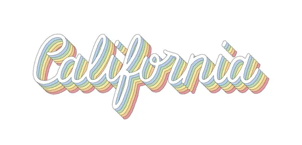 California Letras Mano Efecto Isométrico Con Patrones Arco Iris — Vector de stock