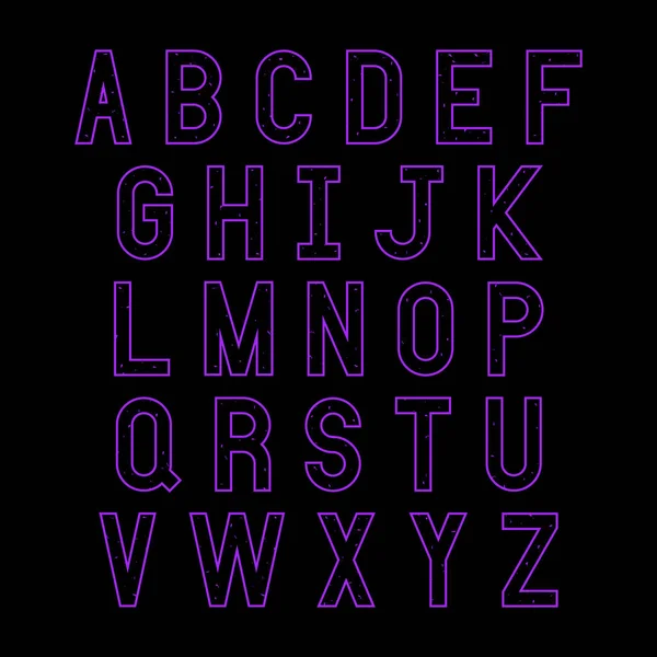 Letras Del Alfabeto Violeta Sobre Fondo Negro — Vector de stock